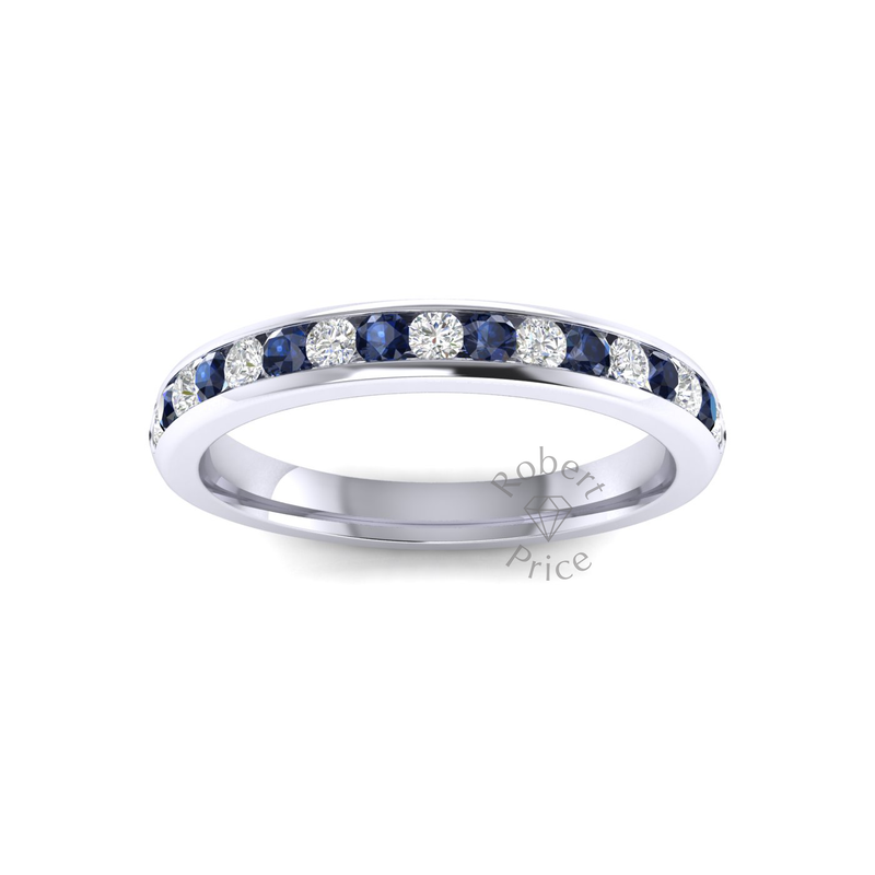 Channel Set Diamond & Sapphire Ring in 18ct White Gold (0.59 ct.)