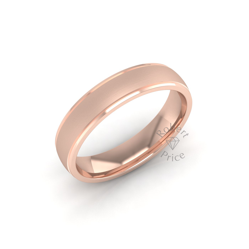 Two Tone Grooved Wedding Ring in 18ct Rose Gold (5mm)