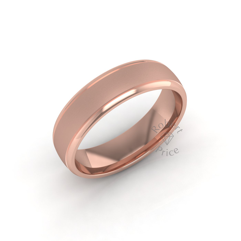 Two Tone Grooved Wedding Ring in 9ct Rose Gold (6mm)