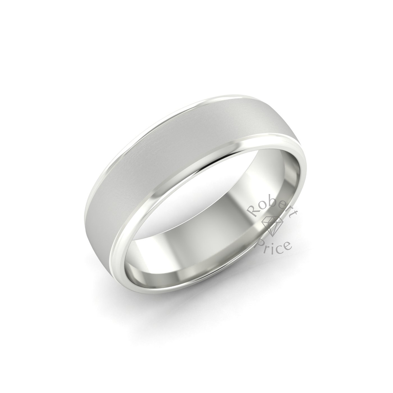 Two Tone Grooved Wedding Ring in 18ct White Gold (7mm)