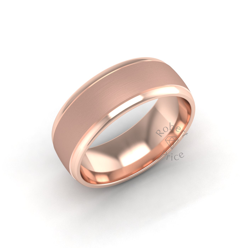 Two Tone Grooved Wedding Ring in 9ct Rose Gold (8mm)