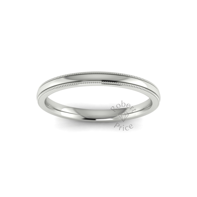 Millgrain Wedding Ring in 18ct White Gold (2mm)